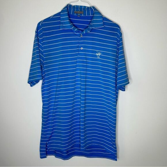 Peter Millar Deep Pacific Blue and White Striped Polo in Size Medium - Picture 6 of 7